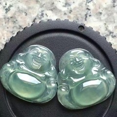 Pure natural Transparent No crack one pair the old pit ice Green Buddha