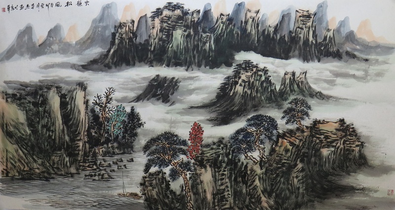 GYTYG347 王本杰《云岭松风》六尺 可带画家合影 96X178