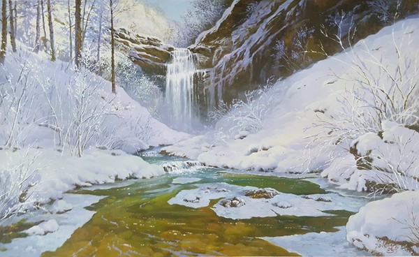 DQYCX75 一级画家 安秀《冬天的瀑布》55*90cm