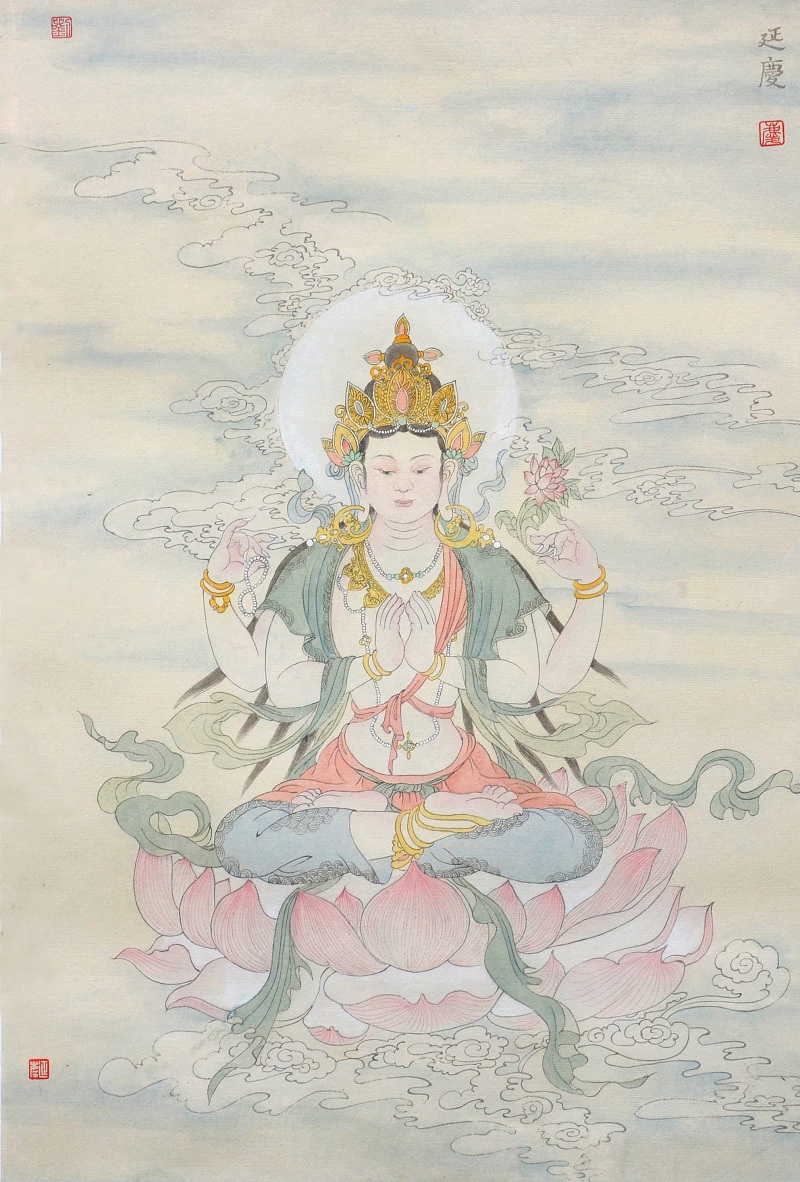 GYTYG368 刘延庆《四臂观音图》2014工笔纸本设色 39×59cm