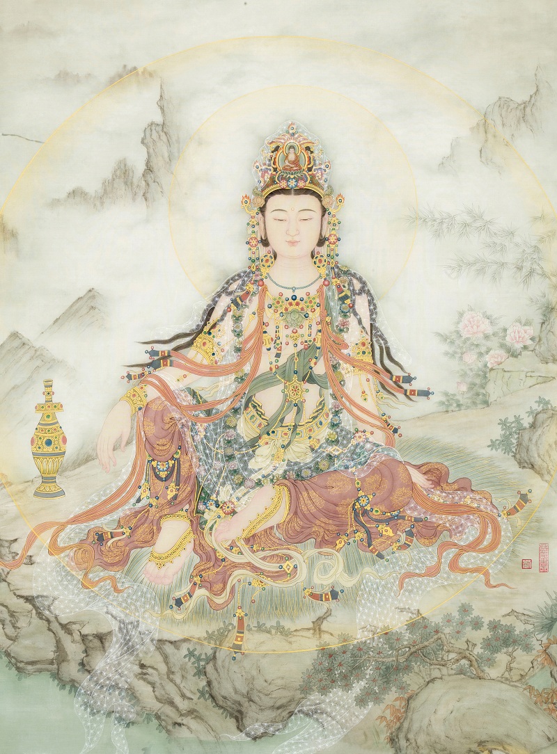 GYTYG367 刘延庆《水月观音》2014工笔绢本 95×72cm